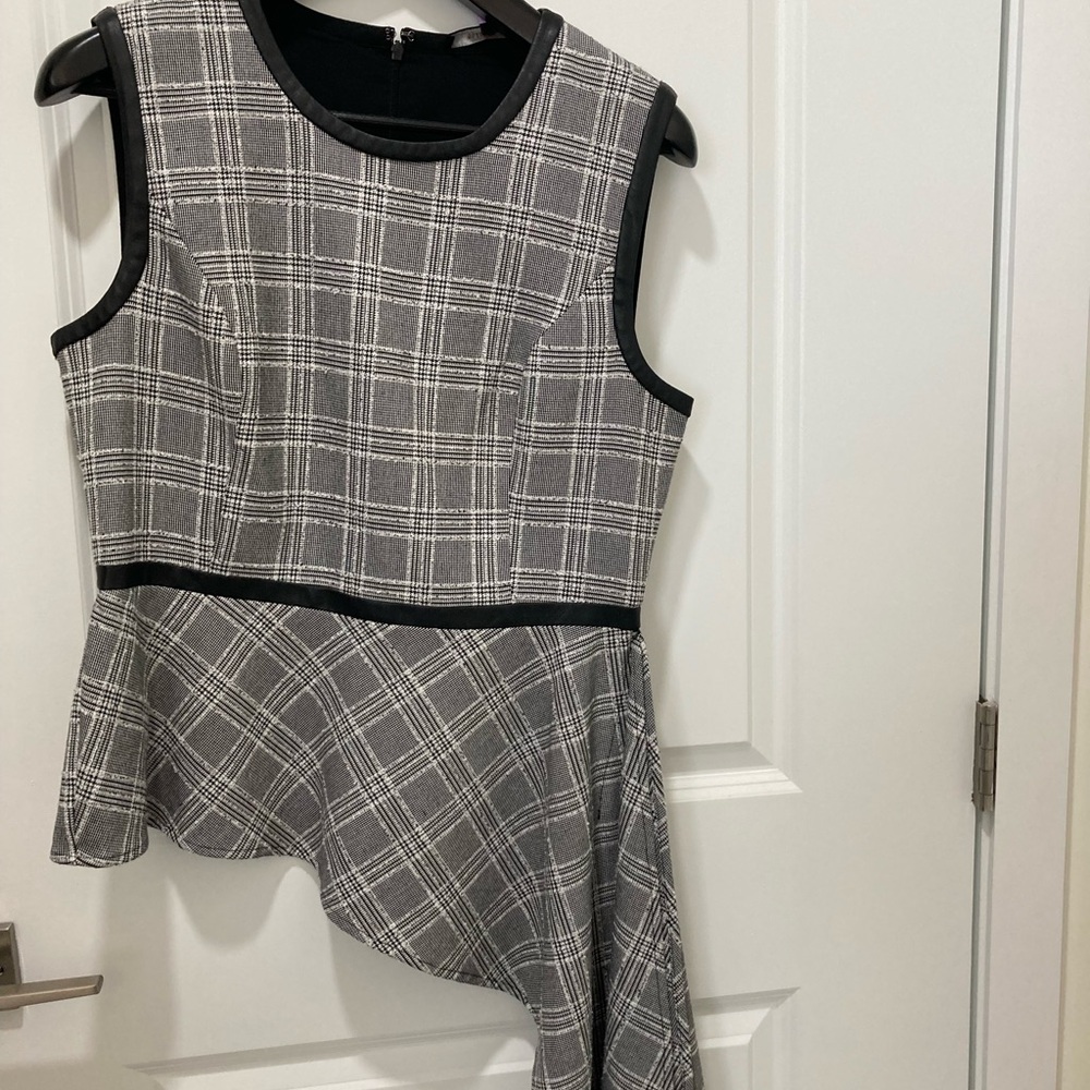BCBGMaxAzria Black and White Plaid Asymmetrical Top